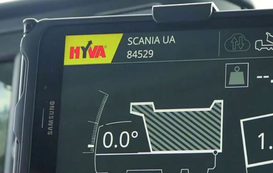 Pantalla de Hyva Smart con el ángulo de descarga del volteo