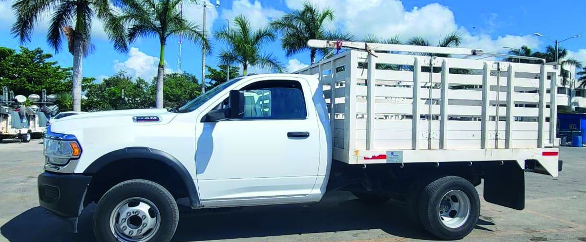 Camioneta blanca con redilas para carga